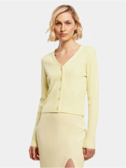 URBAN CLASSICS Damen Strickjacke Ladies Short Rib Knit In Gelb