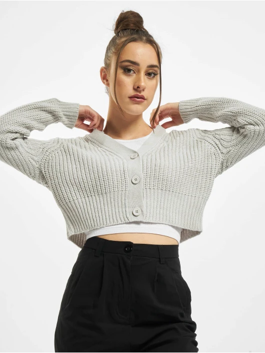 URBAN CLASSICS Damen Strickjacke Ladies Short In Grau 1 URBAN CLASSICS Damen Strickjacke Ladies Short In Grau