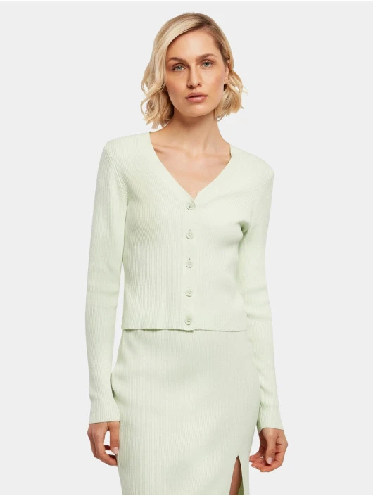 URBAN CLASSICS Damen Strickjacke Ladies Short Rib Knit In Grün 1 URBAN CLASSICS Damen Strickjacke Ladies Short Rib Knit In Grün