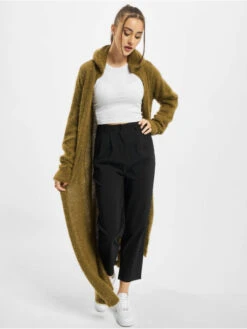 URBAN CLASSICS Damen Strickjacke Ladies Hooded Feather In Olive