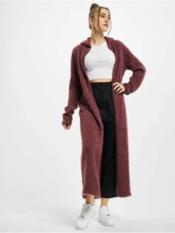 URBAN CLASSICS Damen Strickjacke Ladies Hooded Feather In Rot