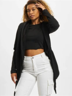 URBAN CLASSICS Damen Strickjacke Ladies Hooded In Schwarz