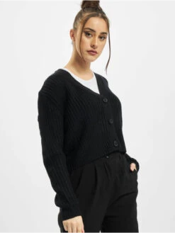 URBAN CLASSICS Damen Strickjacke Ladies Short In Schwarz