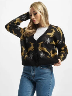 URBAN CLASSICS Damen Strickjacke Ladies Short Oversized Christmas In Schwarz