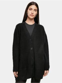 URBAN CLASSICS Damen Strickjacke Ladies Chunky Fluffy Knit In Schwarz