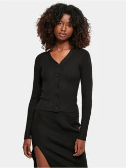 URBAN CLASSICS Damen Strickjacke Ladies Short Rib Knit In Schwarz