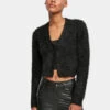 URBAN CLASSICS Damen Strickjacke Ladies Cropped Feather In Schwarz
