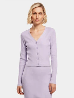 URBAN CLASSICS Damen Strickjacke Ladies Short Rib Knit In Violet