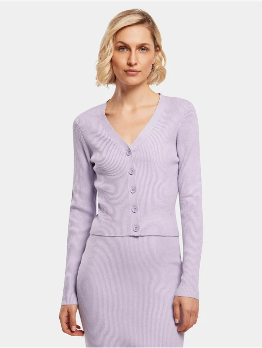 URBAN CLASSICS Damen Strickjacke Ladies Short Rib Knit In Violet 1 URBAN CLASSICS Damen Strickjacke Ladies Short Rib Knit In Violet