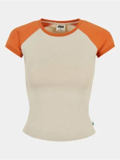 URBAN CLASSICS Damen T-Shirt Ladies Organic Stretch Short Retro Baseball In Beige