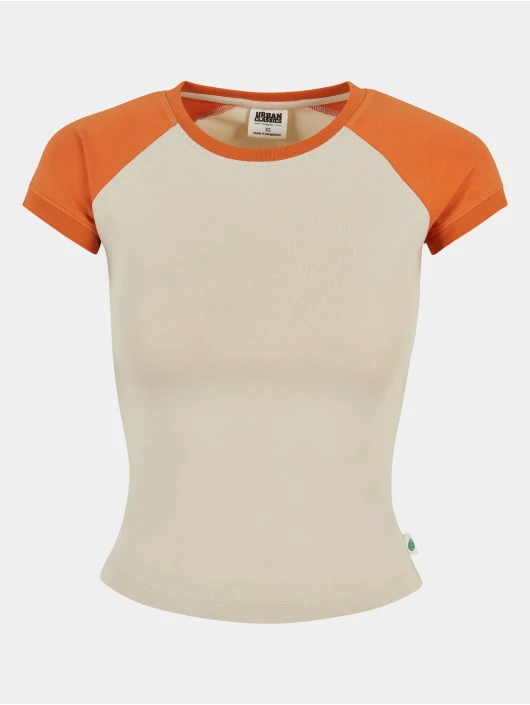 URBAN CLASSICS Damen T-Shirt Ladies Organic Stretch Short Retro Baseball In Beige 1 URBAN CLASSICS Damen T-Shirt Ladies Organic Stretch Short Retro Baseball In Beige