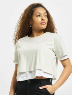 URBAN CLASSICS Damen T-Shirt Full Double Layered In Grau
