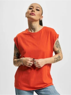 URBAN CLASSICS Damen T-Shirt Extended Shoulder In Rot