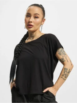 URBAN CLASSICS Damen T-Shirt Basic Drop In Schwarz