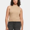URBAN CLASSICS Damen Tank Tops Ladies Short Rib Knit Turtleneck In Beige