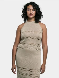 URBAN CLASSICS Damen Tank Tops Ladies Short Crochet Knit Neckholder In Beige