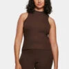 URBAN CLASSICS Damen Tank Tops Ladies Short Rib Knit Turtleneck In Braun