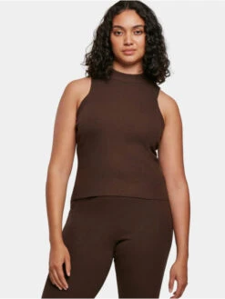 URBAN CLASSICS Damen Tank Tops Ladies Short Rib Knit Turtleneck In Braun