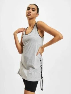 URBAN CLASSICS Damen Tank Tops Leather Imitation Side Knotted In Grau
