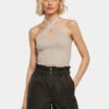 URBAN CLASSICS Damen Tank Tops Ladies Rib Knit Crossed Neckholder In Grau
