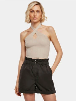 URBAN CLASSICS Damen Tank Tops Ladies Rib Knit Crossed Neckholder In Grau