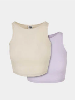 URBAN CLASSICS Damen Tank Tops Ladies Cropped Rib 2-Pack In Grün