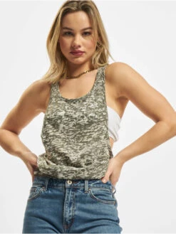 URBAN CLASSICS Damen Tank Tops Ladies Melange Burnout Loose In Olive