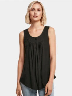 URBAN CLASSICS Damen Tank Tops Ladies Viscose Button Up In Schwarz