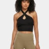 URBAN CLASSICS Damen Tank Tops Ladies Rib Knit Crossed Neckholder In Schwarz