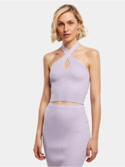 URBAN CLASSICS Damen Tank Tops Ladies Rib Knit Crossed Neckholder In Violet